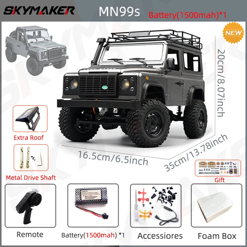New MN99S V2 1:12 Scale MN Model RTR RC Car 2.4G 4WD RC Rock Crawler MN98 MN99 Defender Pickup Remote Control Truck Toys