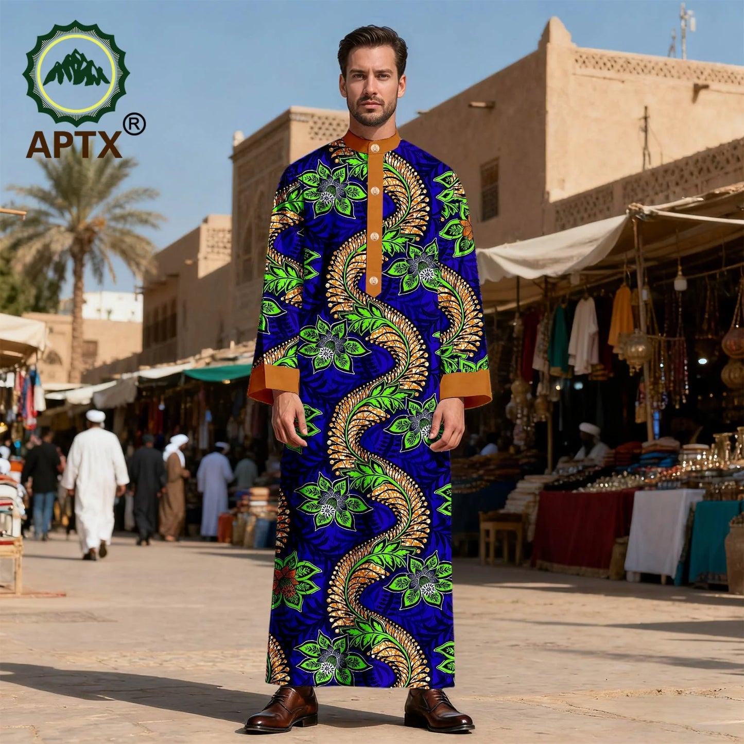 APTX Men's Jubba Thobe Embroidered Robe Single-Breasted Loose Fit Casual Wedding Church Outfit Muslim Fashion 2514020