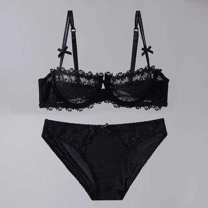 Women New Fashion Sweet Spicy Lace Lingerie Set Ultra Thin Half Cup Push Up Bra Soft Underwire Comfortable Top