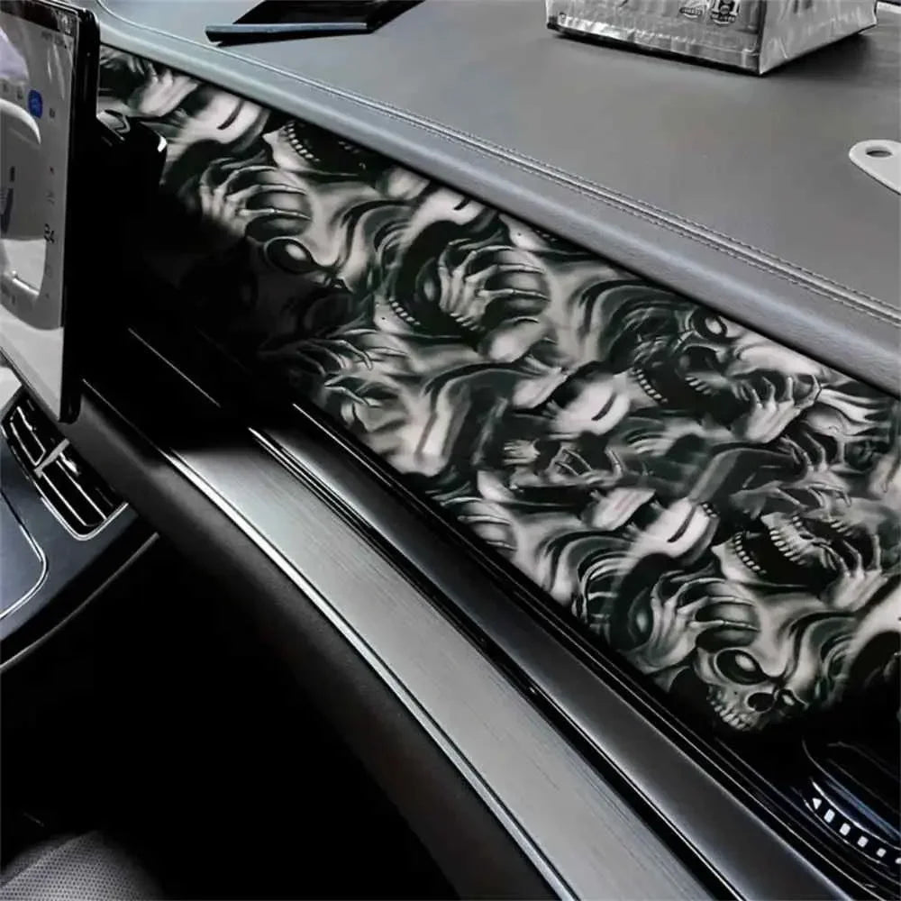 Motorcycle Car Body Color Change Film Skull Camo Grey Car Wraps Vinyl Cartoon Printed Adhesive Sticker