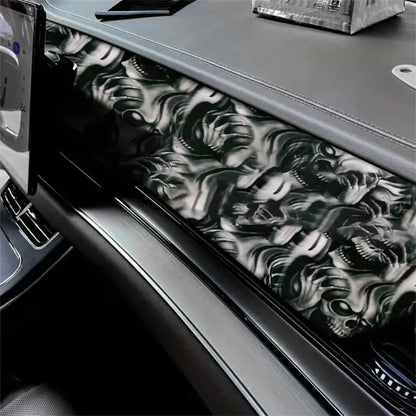 Motorcycle Car Body Color Change Film Skull Camo Grey Car Wraps Vinyl Cartoon Printed Adhesive Sticker