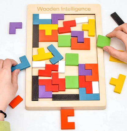 Natural Wood Tetris Block Puzzle Tactile Fidget Logical Training Stress Relief Desktop Brain Leisure Decor Holiday Present