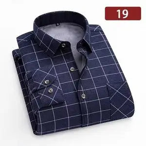 Thickened Flannel Men's Shirt Fashion Warm Plaid Winter Casual Square Collar plus Size Clothing Fleece Lined Double Sided Velvet