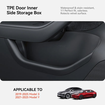 YZ For Tesla Model 3/Y/YL Highland Juniper Car Door Side Storage Box Front Rear Side TPE Door Storage Organizer Tray Accessories