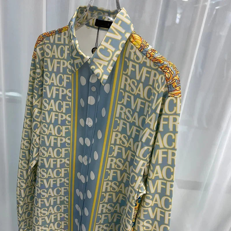 Luxury Royal Shirts for Men Casual Vintage Long Sleeve Mens Social Paisley Letter Printed Shirt Chemise Homme Manche Longue