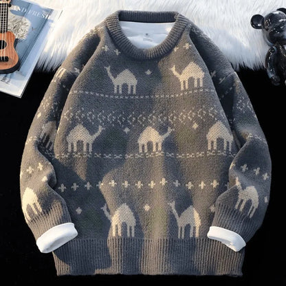 New autumn and winter sweaters, men's trendy sweaters, knitwear, loose, retro, lazy style, versatile for wearing outside