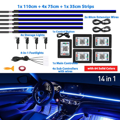 6/18/22 in 1 Led Acrylic Car Ambient Light RGB 64 213 Color Symphony Acrylic APP Streamer Rainbow Atmosphere Lamp Kit Dual Zone