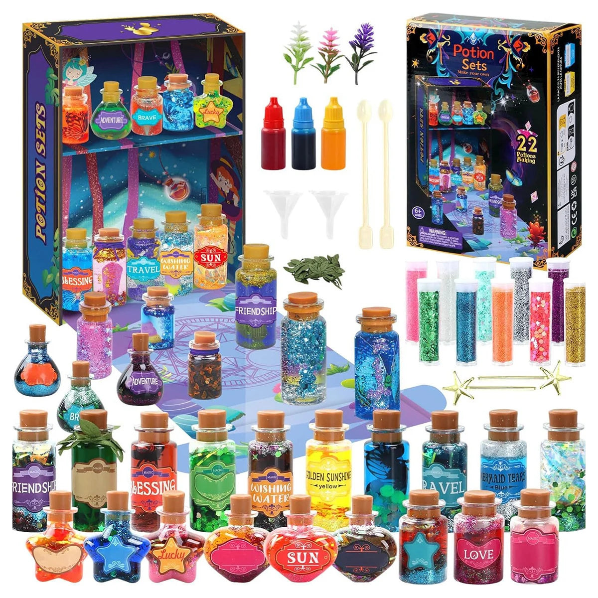 DIY Magic Potion Making Kit - 22 Bottles, Glitter & Decorations, Creative Craft Set for Kids' Magical Play