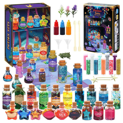DIY Magic Potion Making Kit - 22 Bottles, Glitter & Decorations, Creative Craft Set for Kids' Magical Play