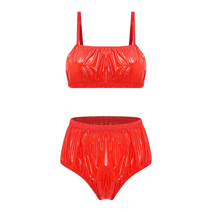 Women Waterproof Swimsuit Bikini Lingerie Set Swimwear Nightwear Clubwear Bra Top with Shorts for Beach Pool Party Sunbathing