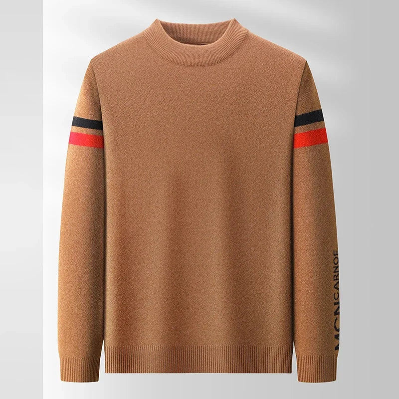 New Autumn and Winter Men's Casual and Fashionable Long Sleeved Round Neck Knitted Sweater Warm and Versatile Top