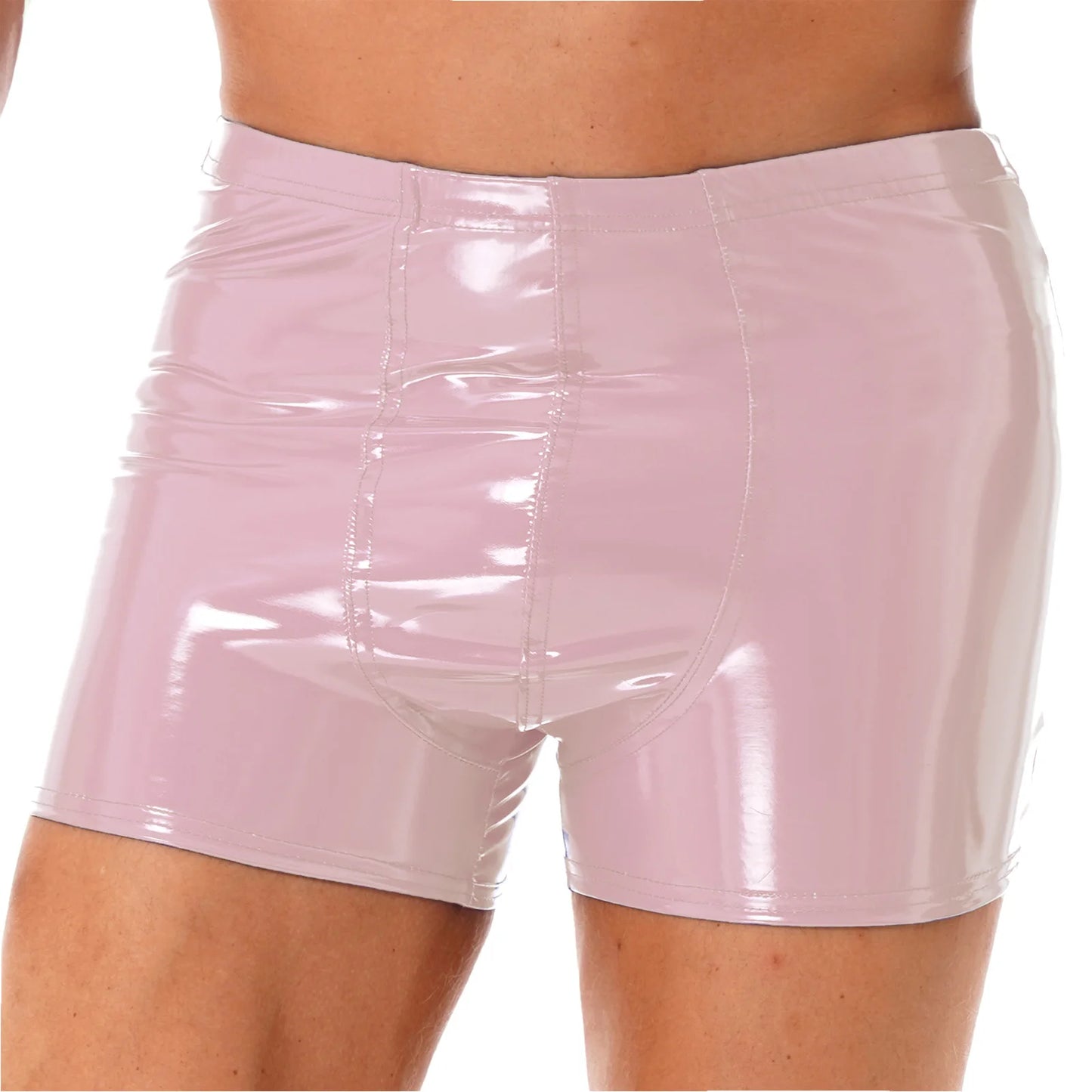 Men Latex PVC Shiny Leather Solid Shorts Pole Dance Costume Bulge Pouch Boxer Briefs Underpants Underwear Short Pants Clubwear