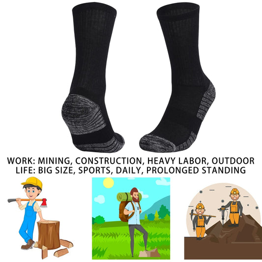4 Pairs Heavy Duty Cushioned Work Socks Anti-Slip Sweat Wicking for Mining Hiking Outdoor Men Size 39-50