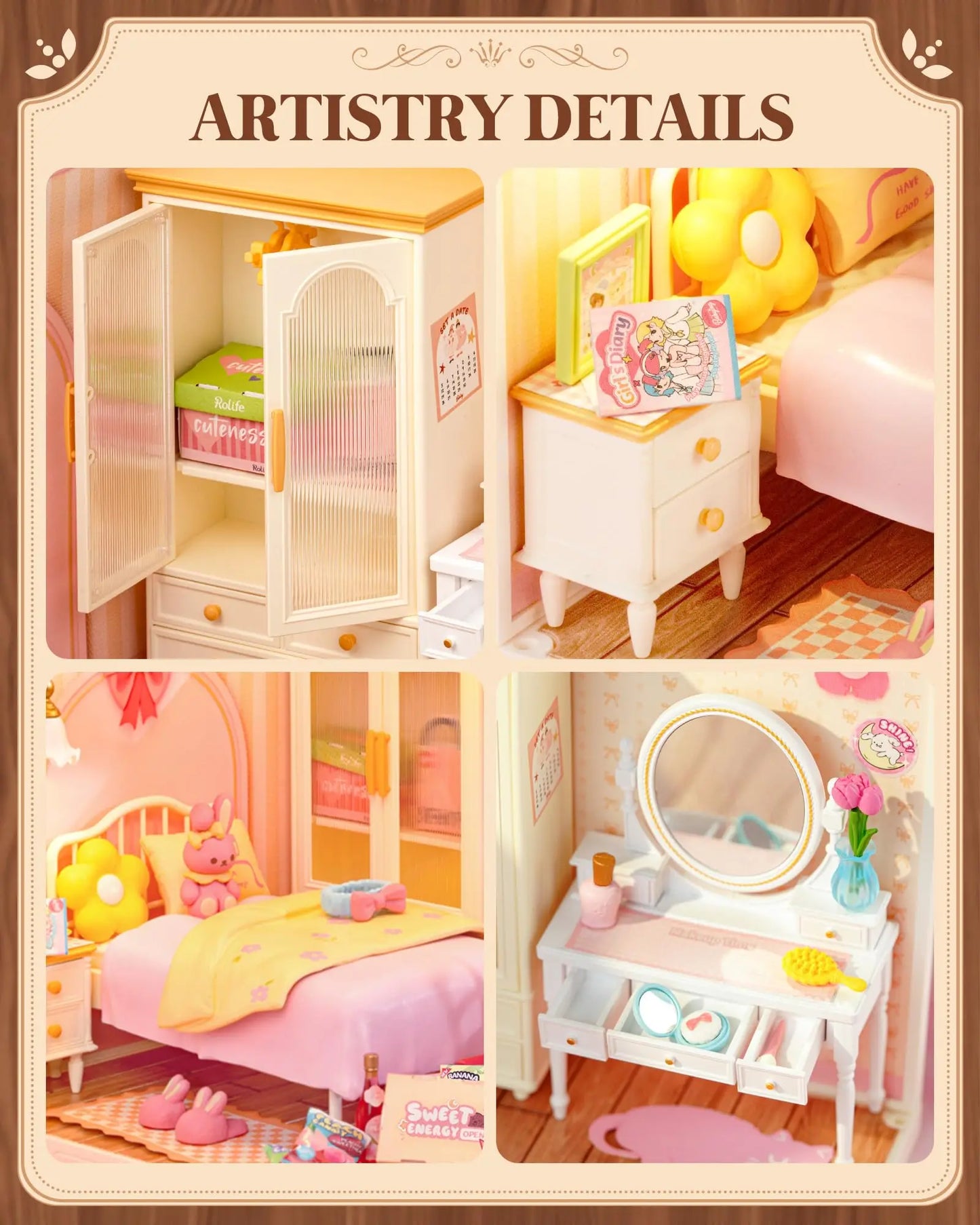 Robotime Rolife 3D Puzzle Model Super Store Series Lovely Pink Bedroom Plastic DIY Miniature House Kit Building Blocks Kits