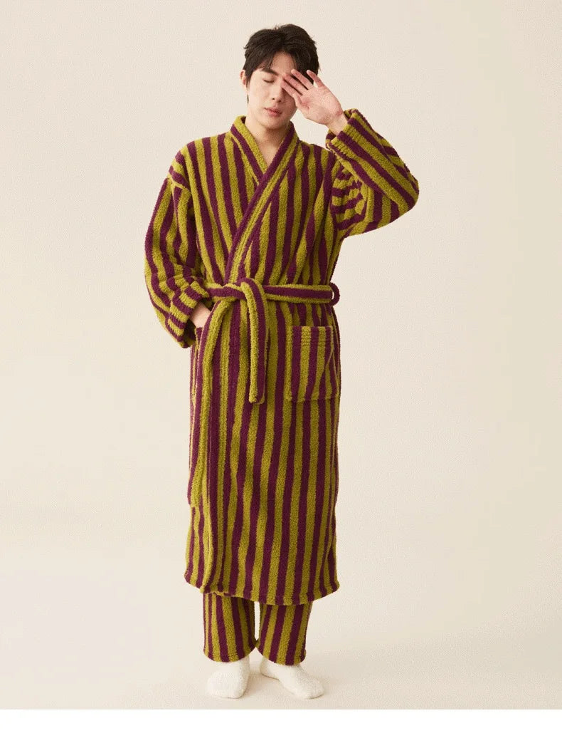 Thickened Extended Winter Warm Couple Sleep Robe Ladies Sleepwear New Style Non Shedding Lamb Velvet Absorbent Bath Robe Men's