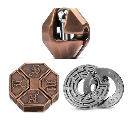 3PCS Classic IQ Metal Brain Teaser Puzzle Set High Difficult Brain Teaser Magic Toys Unlock Interlocking Games Juegos De Ingenio