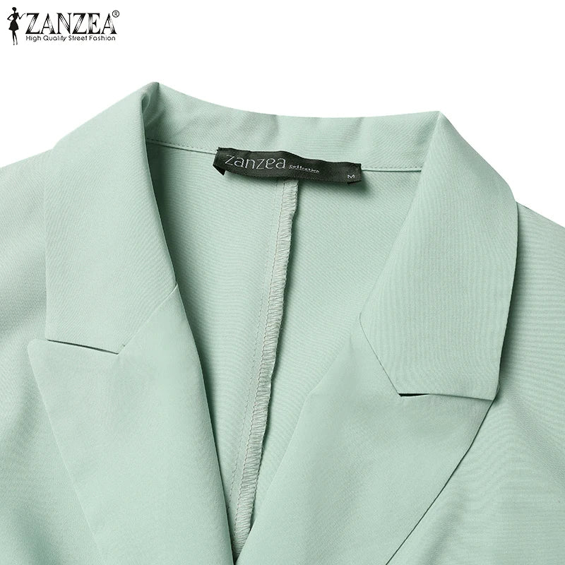 ZANZEA Classy Office Lady Blazer Suits Elegant Women Tied Waist Top and Pant 2pcs Outfit 2025 Trend Streetwear Commute Pant Sets