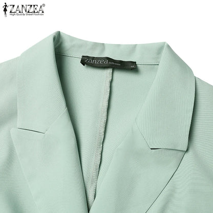 ZANZEA Classy Office Lady Blazer Suits Elegant Women Tied Waist Top and Pant 2pcs Outfit 2025 Trend Streetwear Commute Pant Sets