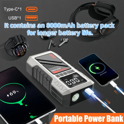 2-in-1 Car Battery Repair Kit (including 8000 ampere battery booster starter and 180 pound-force/square-inch air compressor)