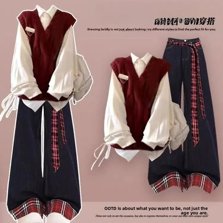 Early Autumn Knitted Women's Two-Piece Set Cool And Dynamic Korean Style Commuter College Fashion Casual Wear Polyester Inner...