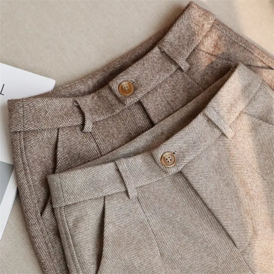 High Waist Slim Straight Casual Long Trousers Harlan Westing Women's Autumn Winter Checkered Woolen Pants Harlan Style