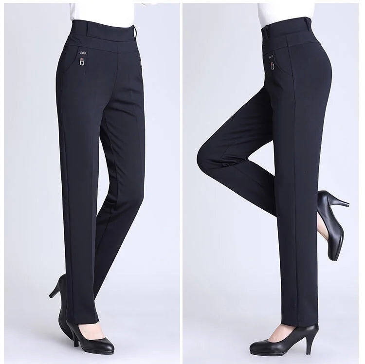 High Waist Fleece Lined Slimming Pants for Middle-Aged And Elderly Women Casual Long Pants Straight Leg Elastic Ankle Pants