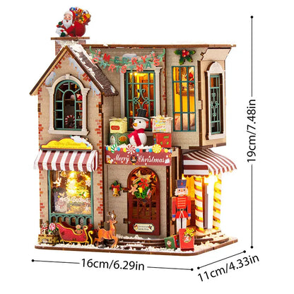 DIY Wooden Miniature Model Kits Enchanted Christmas Cottage 3D Puzzle Dollhouse With Furniture for Friends Birthday Gifts