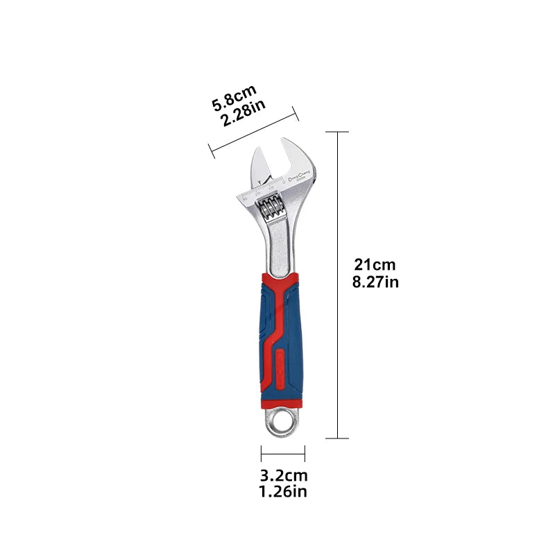 Professional Adjustable Wrench with Laser Scale - Forged Steel, Chrome Plated, Large Jaw & Soft-Grip Handle (6/8/10/12 Inch)