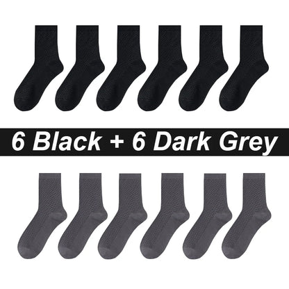 12Pairs Bamboo Fiber Socks Men Casual Business Mesh Breatheable Anti-Bacterial Comfortable High Quality Sock Male Size EU38-45