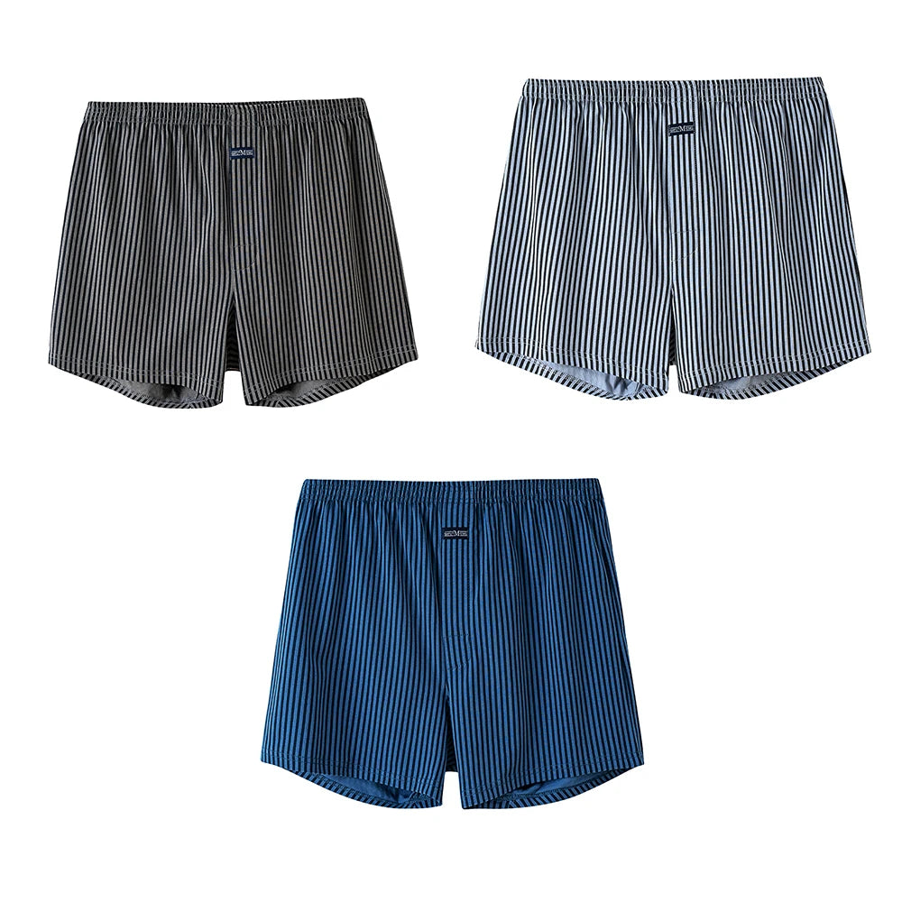 3PCS/Pack Loose Lengthed 140Kg Men Panties Big Size 100% Cotton Cozy Breathable Alo Boxer Trendy Striped Underwear Hidden Button