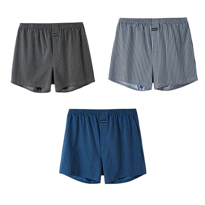 3PCS/Pack Loose Lengthed 140Kg Men Panties Big Size 100% Cotton Cozy Breathable Alo Boxer Trendy Striped Underwear Hidden Button