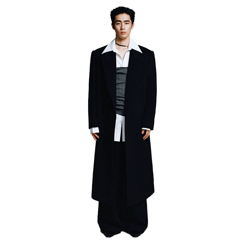 Mauroicardi Autumn Winter Long Warm Wool Blends Coat Men Peaked Lapel Single Breasted Luxury Woolen Overcoat Unisex Clothes 2024