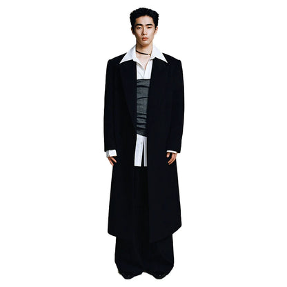 Mauroicardi Autumn Winter Long Warm Wool Blends Coat Men Peaked Lapel Single Breasted Luxury Woolen Overcoat Unisex Clothes 2024