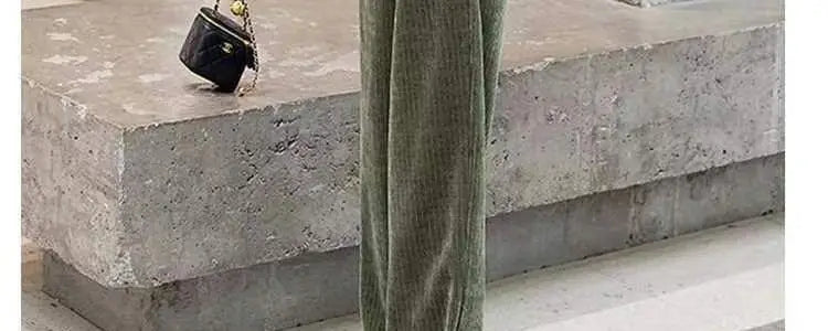 Fashionable Corduroy Set Women's Autumn Winter New Style Elegant Lady Fragrance Wind Coat Wide Leg Pants Two Piece Suit
