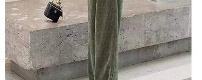 Fashionable Corduroy Set Women's Autumn Winter New Style Elegant Lady Fragrance Wind Coat Wide Leg Pants Two Piece Suit
