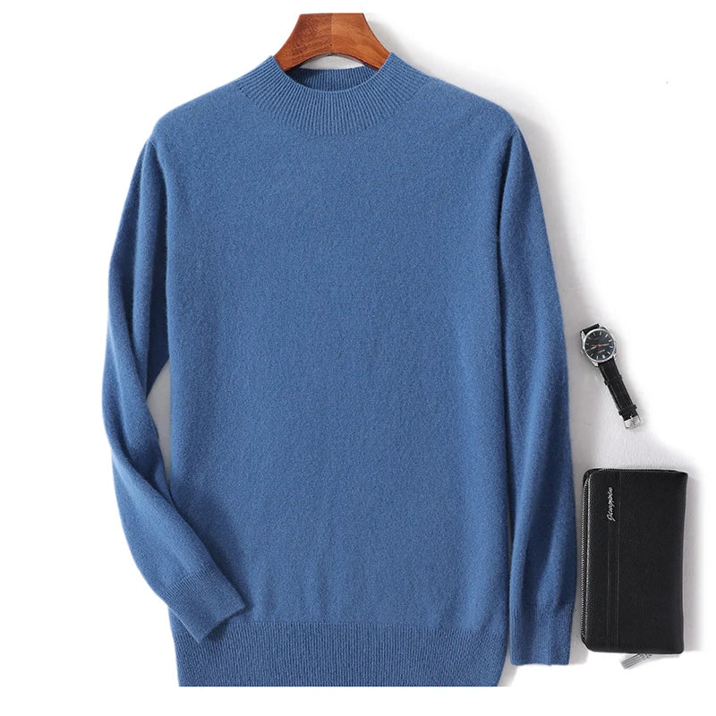100% Pure Wool Cashmere Sweater Men's Half Turtleneck Pullover Casual Fashion Thickening Top Knitting Sweater