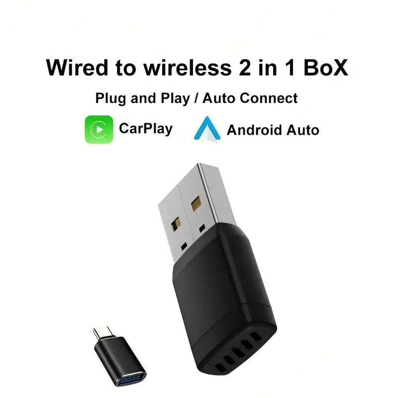 Wireless CarPlay Android Auto 2IN1 Type-C USB Wired to Wireless CarPlay Android Auto Adapter Bluetooth for VW Audi Volvo Toyota