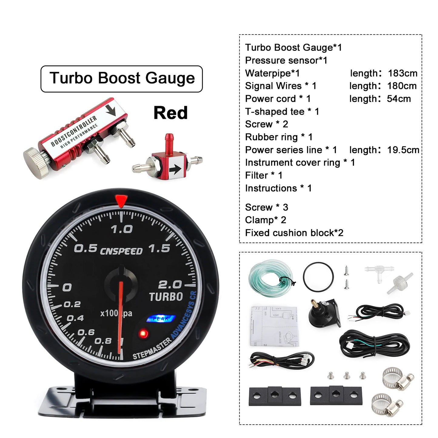 CNSPEED 60MM Car Turbo Boost gauge + Adjustable Turbo Boost Controller Kit 1-30 PSI IN-CABIN Car Gauge Car Meter