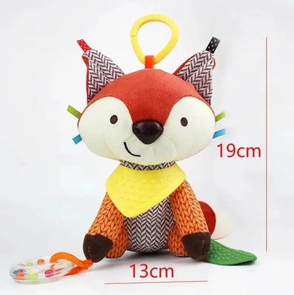 Animal Plush Baby Teething Toy Infant Stroller Hanging Rattle with Teether Soft Sensory Stuffed Animal Toy for Newborn 0 12Month