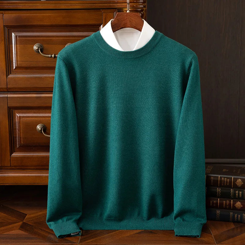 Autumn Winter Men's O-Neck Merino Wool Sweater New Versatile Basic Cashmere Pullover Casual Business Knitwear Sweater