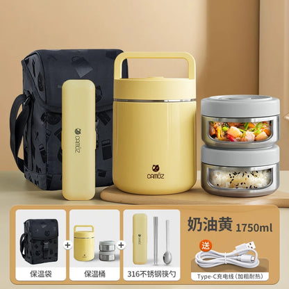 3 Layers Stainless Steel USB Heating Portable Insulated Lunch Box Food Storage Container For Adults