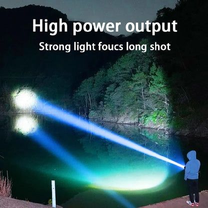 20000000LM Most Powerful LED Flashlight Rechargeable Type-c Flashlight Long Range 2000M Tactical Torch Light For Fishing Hunting
