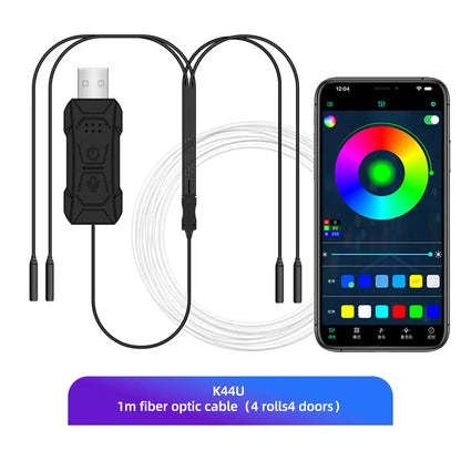 Car RGB LED Ambient Light Strip USB Fiber Optic Atmosphere Car Neon Interior Light Strip Center Console Door Decoration Lamp