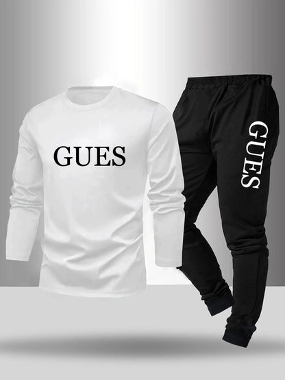 2-piece men's sleepwear set for spring summer autumn winter long sleeved pants letter patterned base shirt home wear set