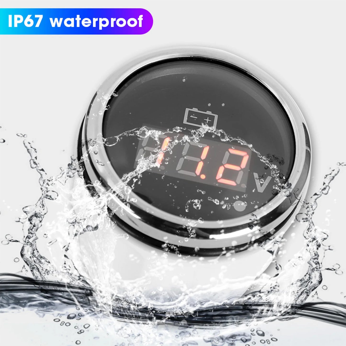 2in Battery Voltage Gauge LED Digital Display IP67 Waterproof Smart Alarm  for Boat Auto Voltage Gauge LED Voltmeter