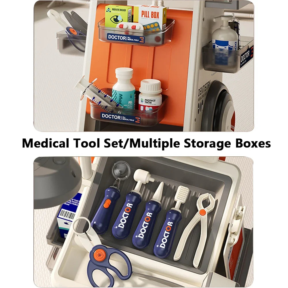 Hospital Play Medical Equipment Table Fillings Injection Stethoscope Medical Trolley Home Doctor Dentist Toys for Kids Xmas Gift