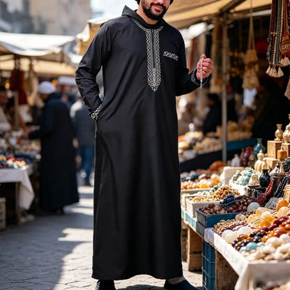 Men's Loose Fitting Hooded Luxury Embroidered Long Sleeved Traditional Ethnic Clothing
