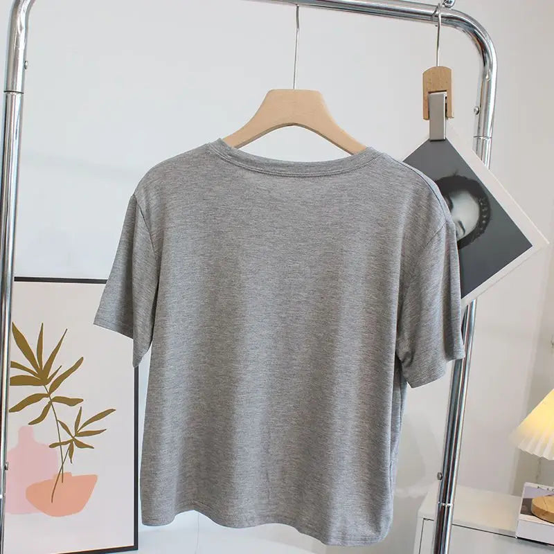 Ultra-Hand Feel Short Modal T-Shirt Women's  Summer 2025 Slimming round Neck Short Sleeve  Color Base Shirt