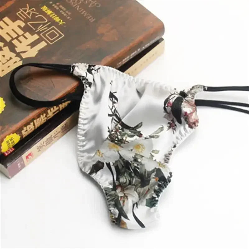 2pcs/lot Real silk low-waist men underwear personality trend men thong silk stretch briefs sexy double T pants