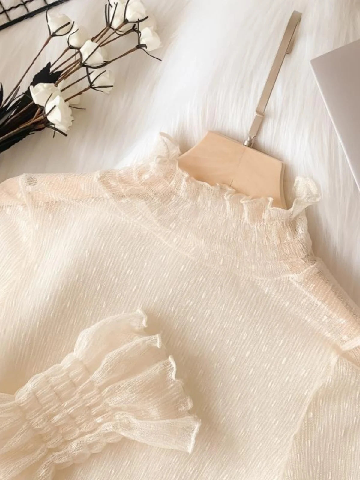 Women's Lace Base Shirt Long Sleeve High Collar Mesh Top 2023 Autumn Fashion Transparent Thin Film Inner Wear Versatile Slim Fit